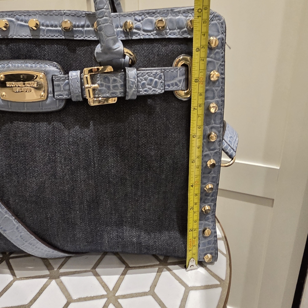 Michael Kors Denim and Gold Studded Satchel - Picture 7 of 16